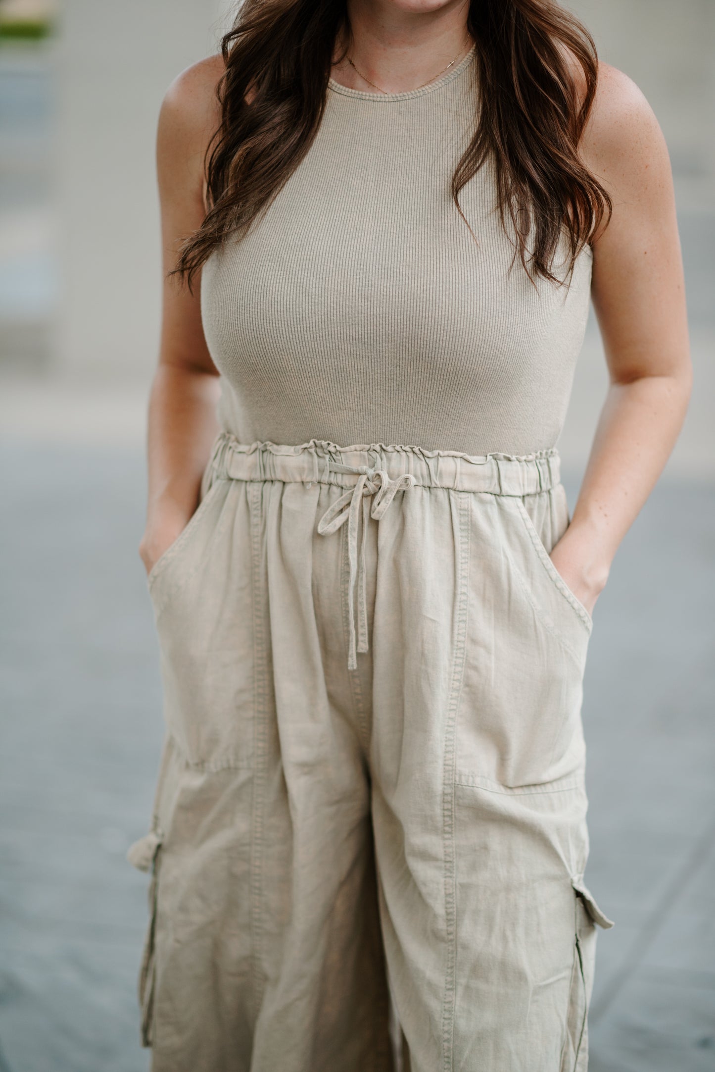 Waist Elastic Cargo Jumpsuit