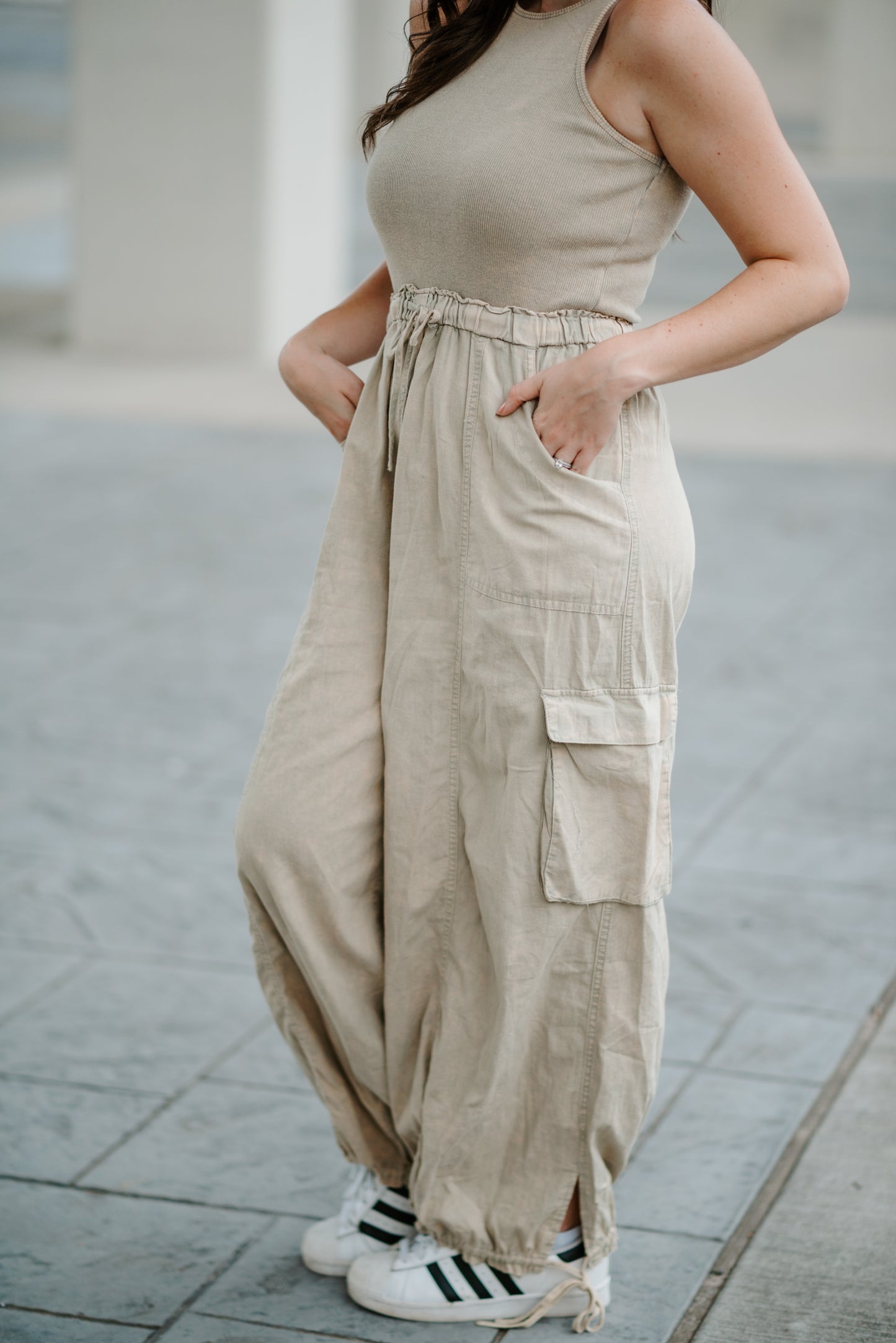 Waist Elastic Cargo Jumpsuit