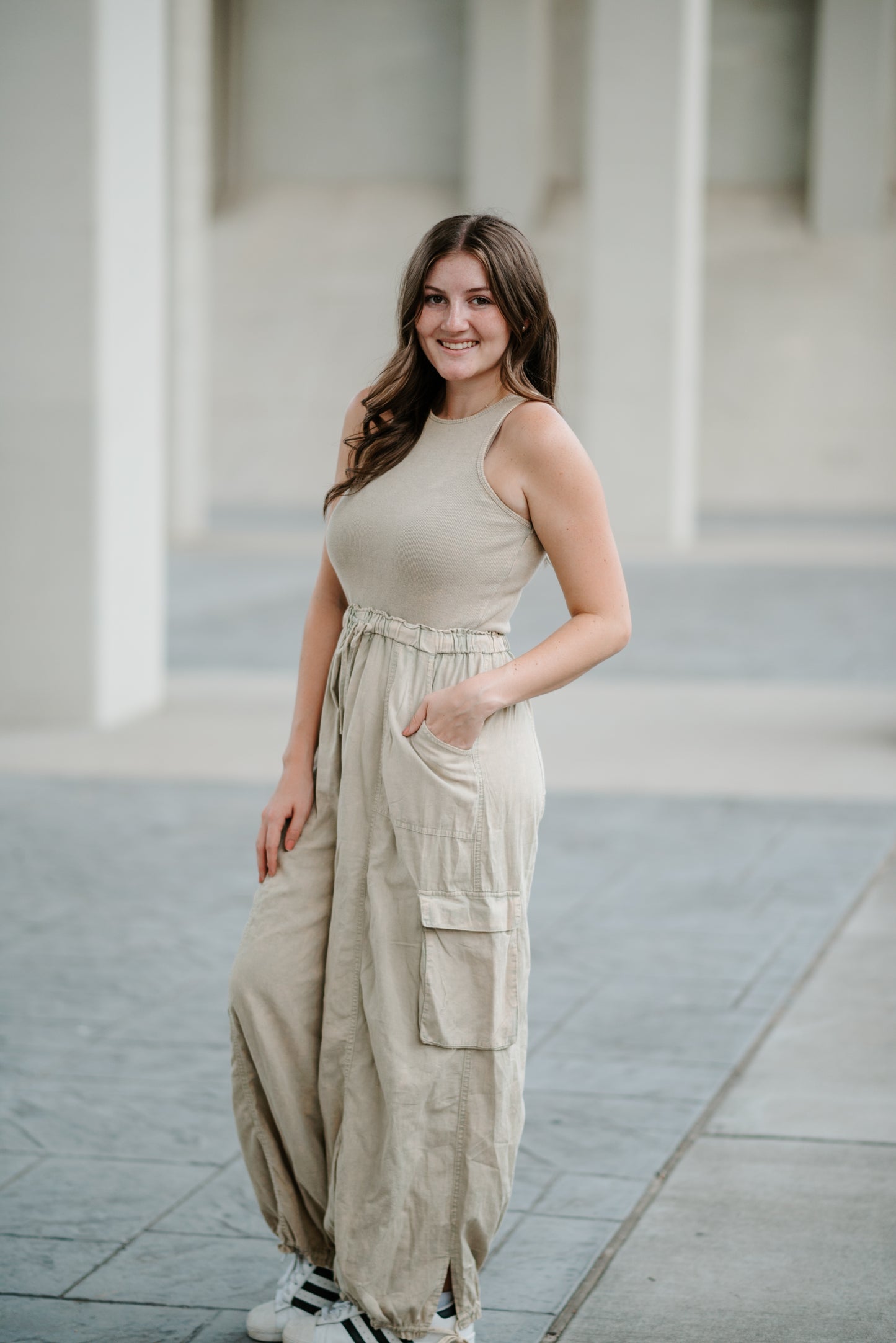 Waist Elastic Cargo Jumpsuit