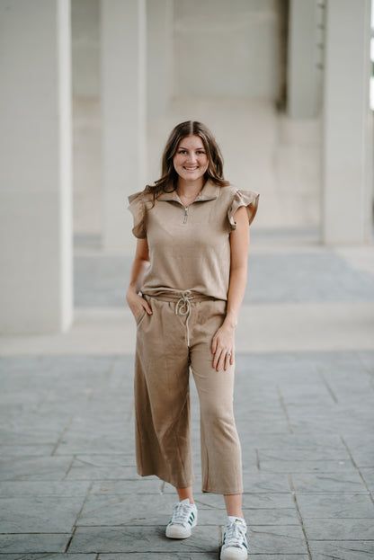 Ruffled Cap Sleeve Top & Pants Set