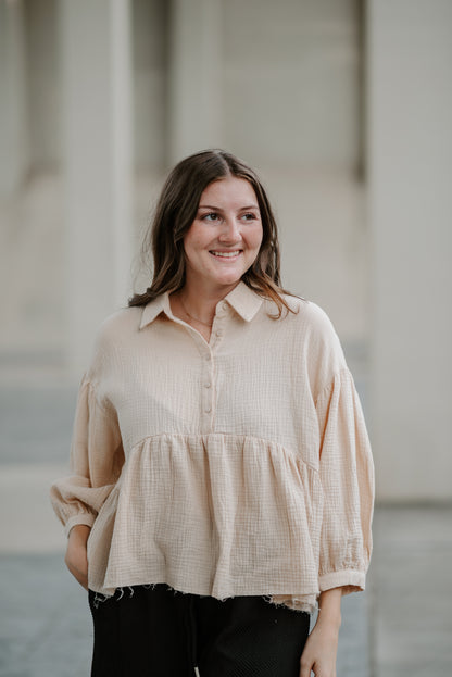 Casual Button Down Baby Doll Top