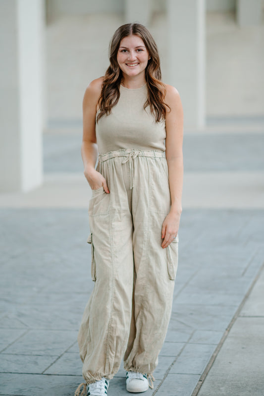 Waist Elastic Cargo Jumpsuit