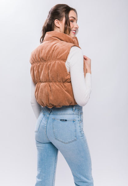 Corduroy Zip Up Puffer Vest