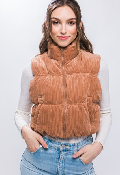 Corduroy Zip Up Puffer Vest