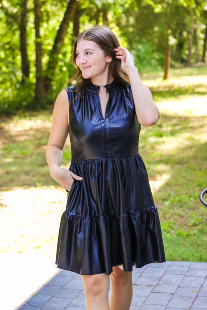 Faux Leather Tiered Mini Dress