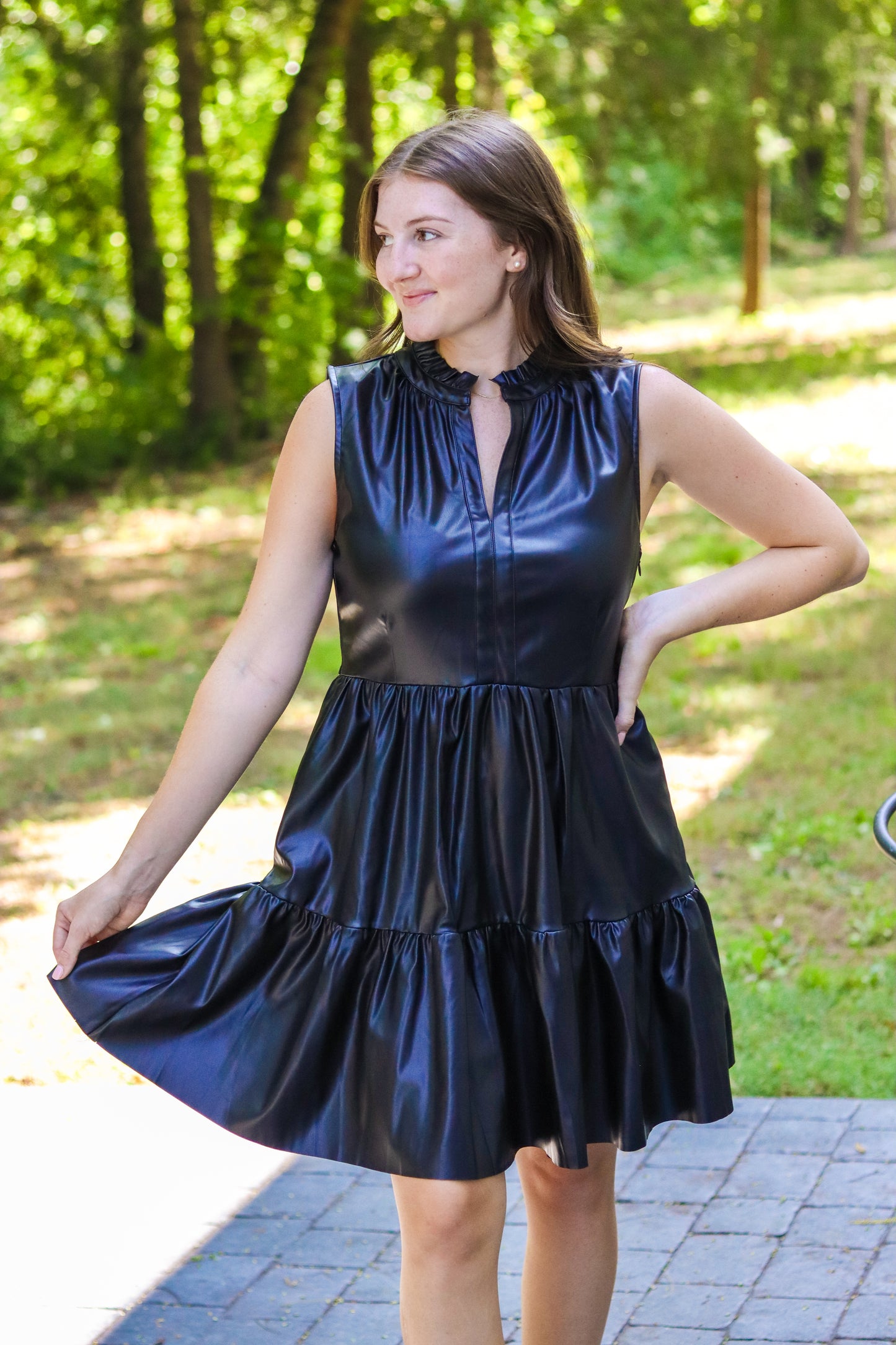 Faux Leather Tiered Mini Dress