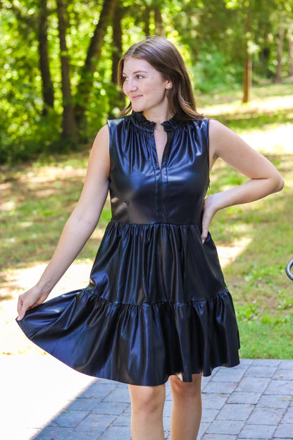 Faux Leather Tiered Mini Dress